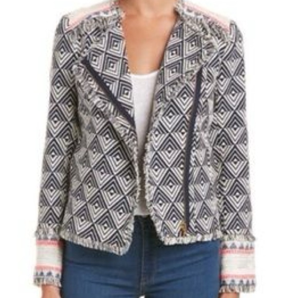 Trina Turk Navy and White Geometric Blazer